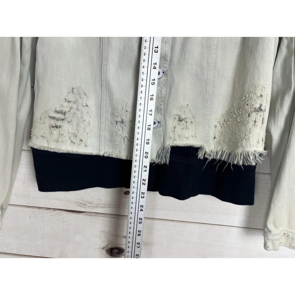 Free People Jacket Womens Medium Layered Lightwash Denim Boho Urban Distressed - Picture 6 of 8